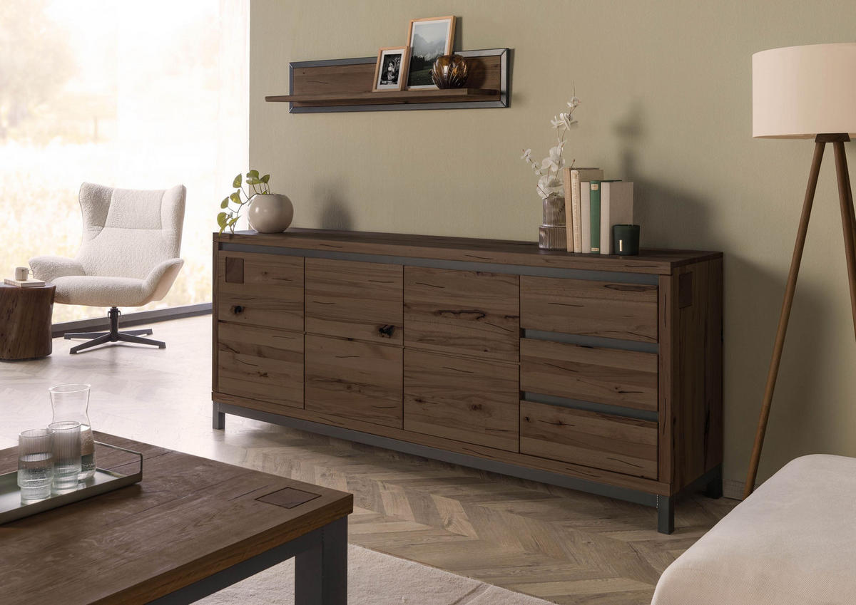 SIDEBOARD Kernbuche 210x45x85 tabacco braun geölt VILLANDERS #252 - Braun, Holz (210/85/45cm) - Massivmoebel24