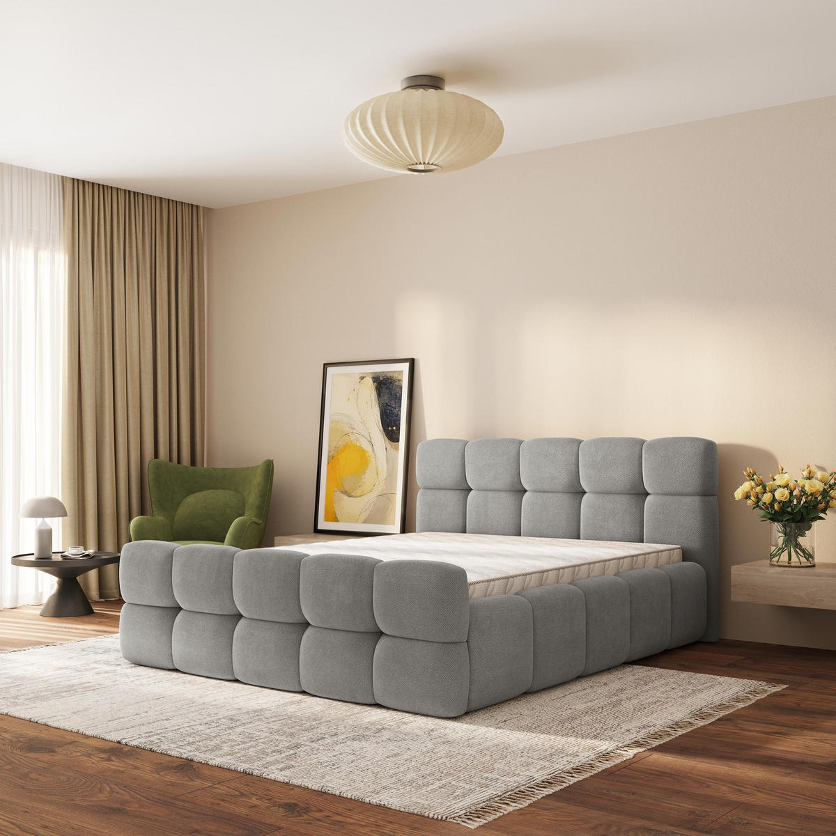 ČALOUNĚNÁ POSTEL ELIZJA 160x200 cm, s úložným prostorem, Šedá - SORO 90 - šedá, dřevo/textil (160/200cm) - MASSENO