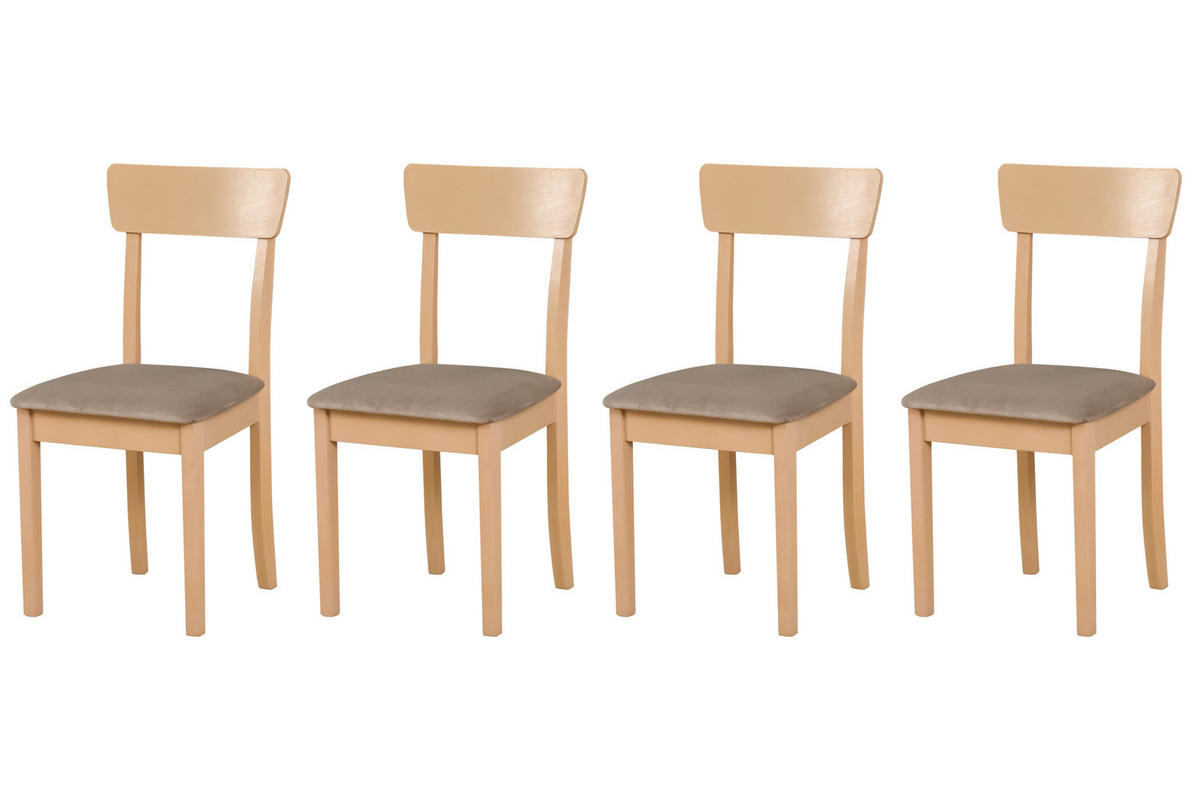 STUHL Hugo 1 (4er Set) - Beige/Sonoma Eiche, Holz (43/86/40cm) - Leaf Design