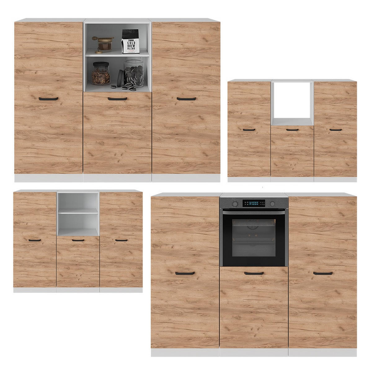 KUHINJSKI BLOK R-Line Zlata moč hrast/bela 180 cm Brez delovne plošče - bela/medeni hrast, leseni material (180/143/46cm) - Vicco