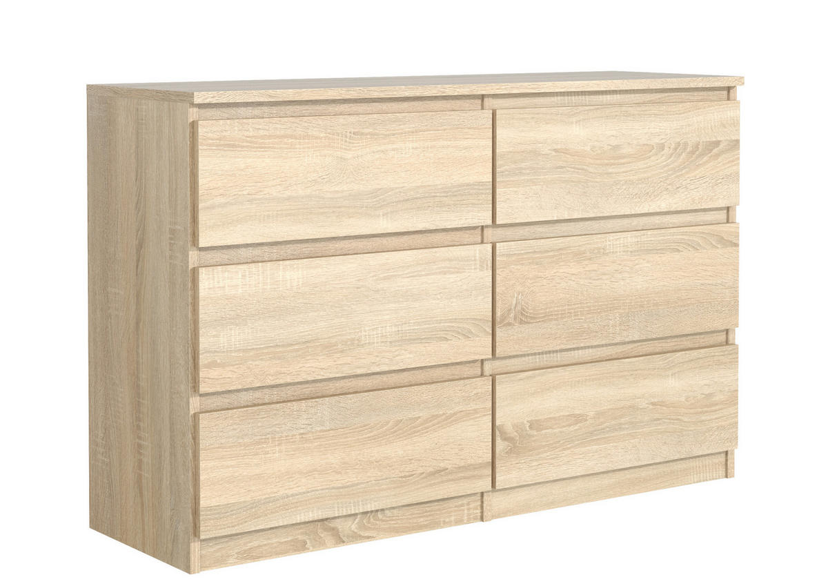 KOMMODE NUDO 120/78,5/39cm mit 6 Schubladen Türen Sonoma Eiche - Sonoma Eiche, Holzwerkstoff (120/78.5/39cm) - MASSENO