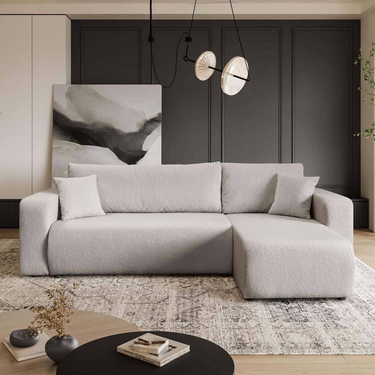 ECKSOFA VESPO L mit Schlaffunktion und Bettkasten - Creme, Textil (247/143cm) - Lookway