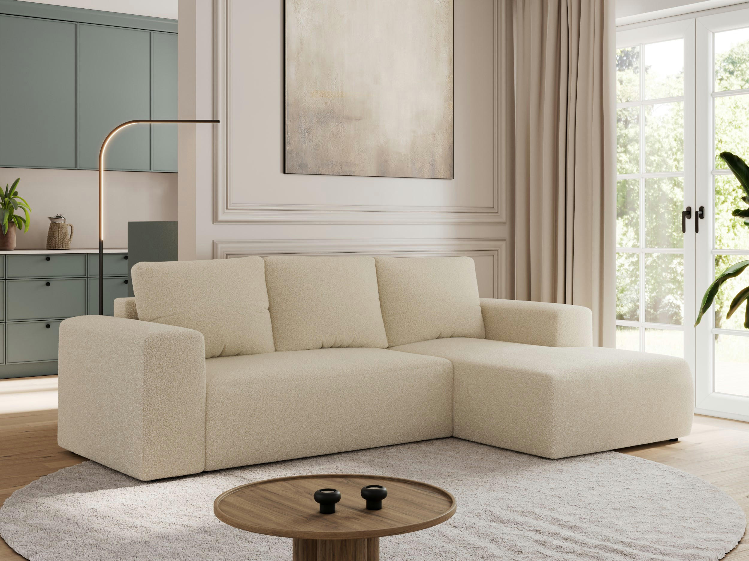 ECKSOFA TRENTINO L Beige Boucle - Rechts - Beige/Schwarz, Textil (164/266cm) - MKS
