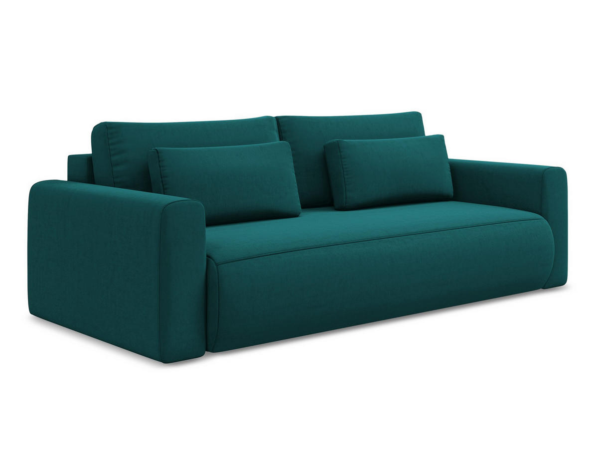 3-SITZER SOFA mit Schlaffunktion Samt Stoff Blau - Blau/Petrol, Kunststoff/Textil (238/82/105cm) - Makamii