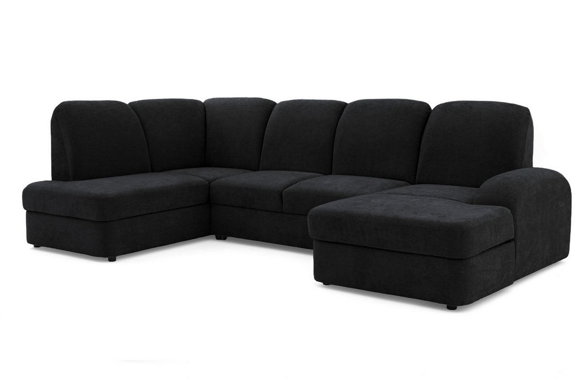 ECKSOFA VIBE U Links mit Schlaffunktion 129x263 Chenille Anthrazit - Anthrazit/Schwarz, Holz/Kunststoff (280/102/186cm) - Muffo