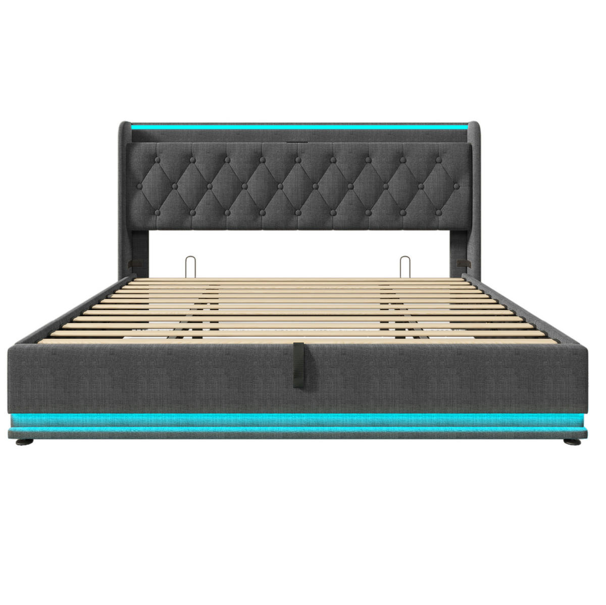 POLSTERBETT 180/200 cm Grau mit 360-Grad-LED-Funktion und USB-Zugang - Grau, Textil (180/200cm) - OKWISH