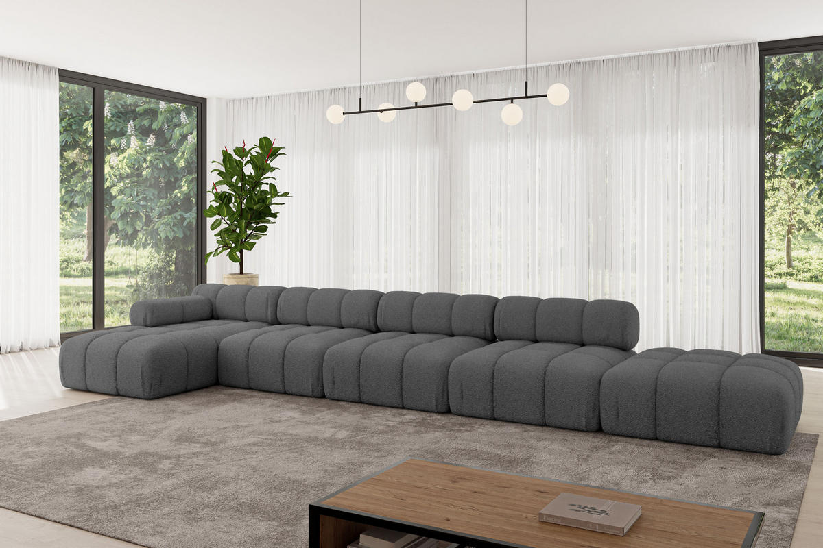 ECKSOFA modulares Sofa Lizur-L3 - 475x160x70 cm Grau Bouclé - Grau, Holzwerkstoff/Textil (475/160cm) - ALTDECOR