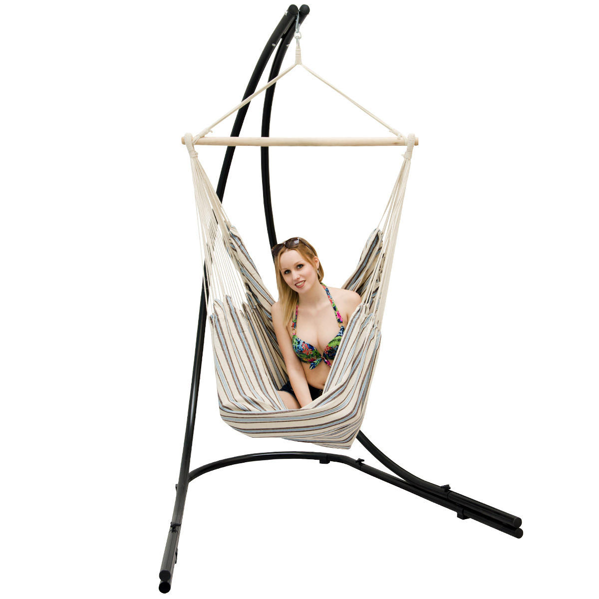 XL HÄNGESTUHL mit Gestell 210/140 cm , Sandfarben/Schwarz - Multicolor, Textil (140/210/160cm) - Amanka