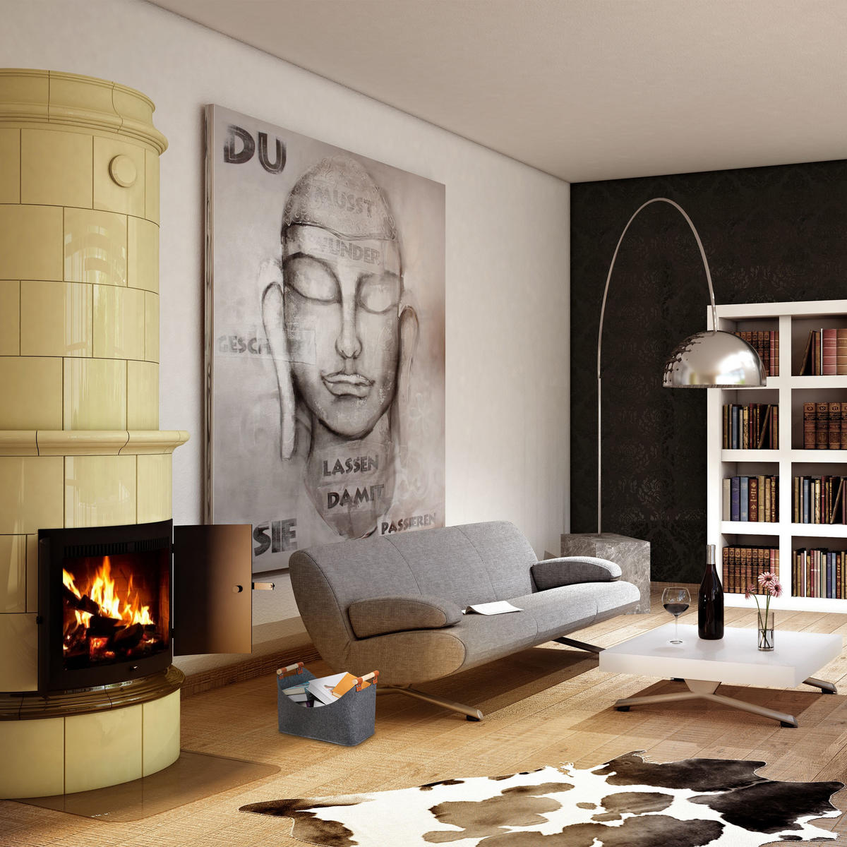 PLSTENÁ taška - antracitová, drevo/textil (40/27/22cm) - Relaxdays