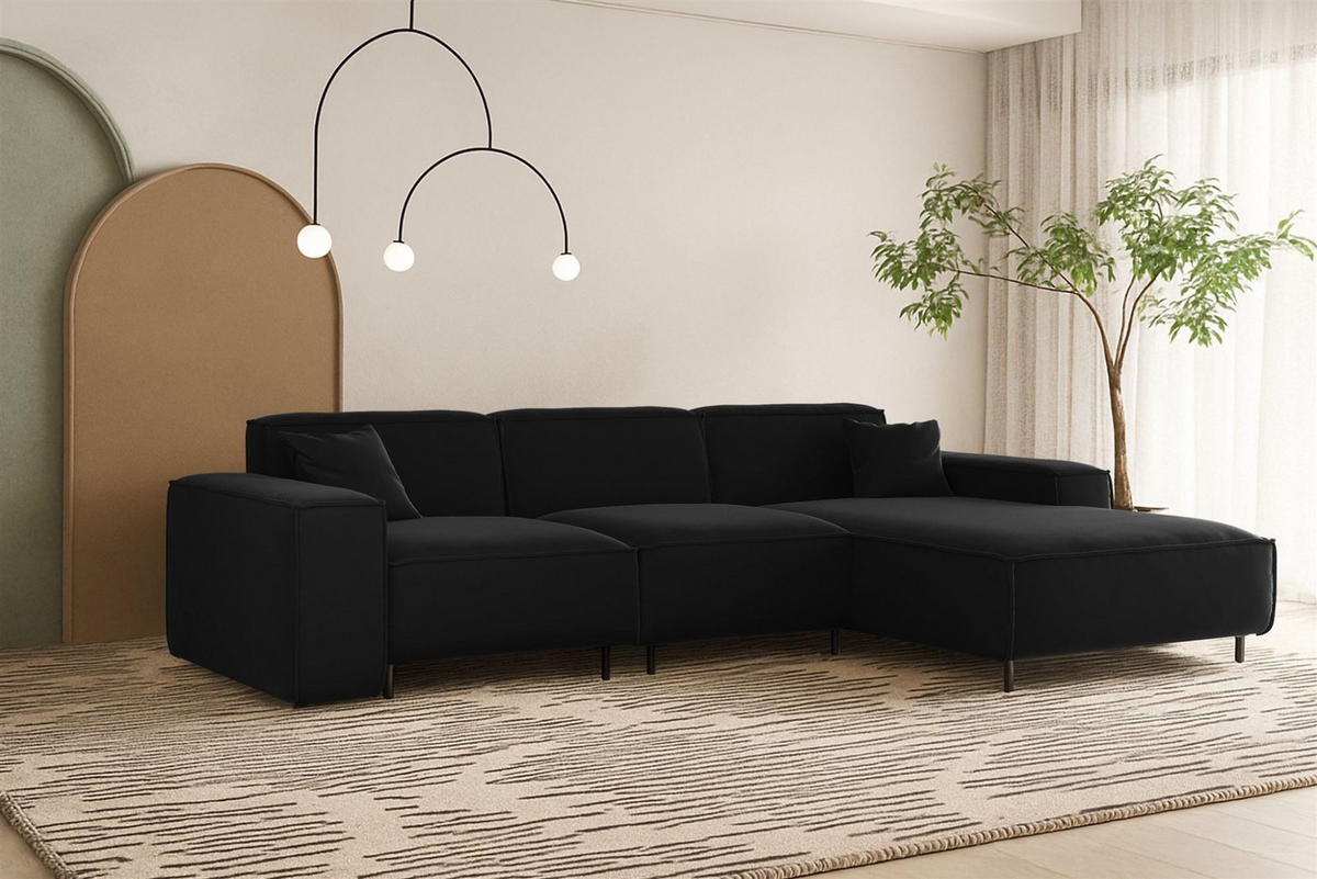 ECKSOFA Gloria In Tiffani - Schwarz, Holzwerkstoff/Textil (266/165cm) - Fun Möbel