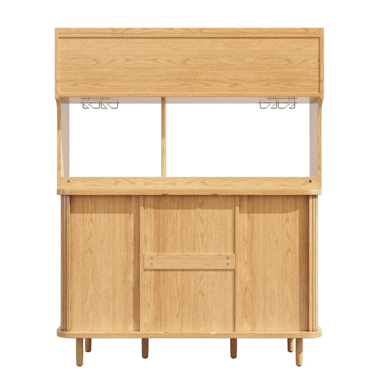 BUFFETSCHRANK Rattanoptik Glas Schiebetür Nussbaum - Naturfarben, Metall (140/174.5/40.5cm) - FLIEKS