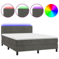 BOXSPRINGBETT MIT MATRATZE & LED DUNKELGRAU 140X200 CM SAMT - Dunkelgrau, Holz/Textil - vidaXL