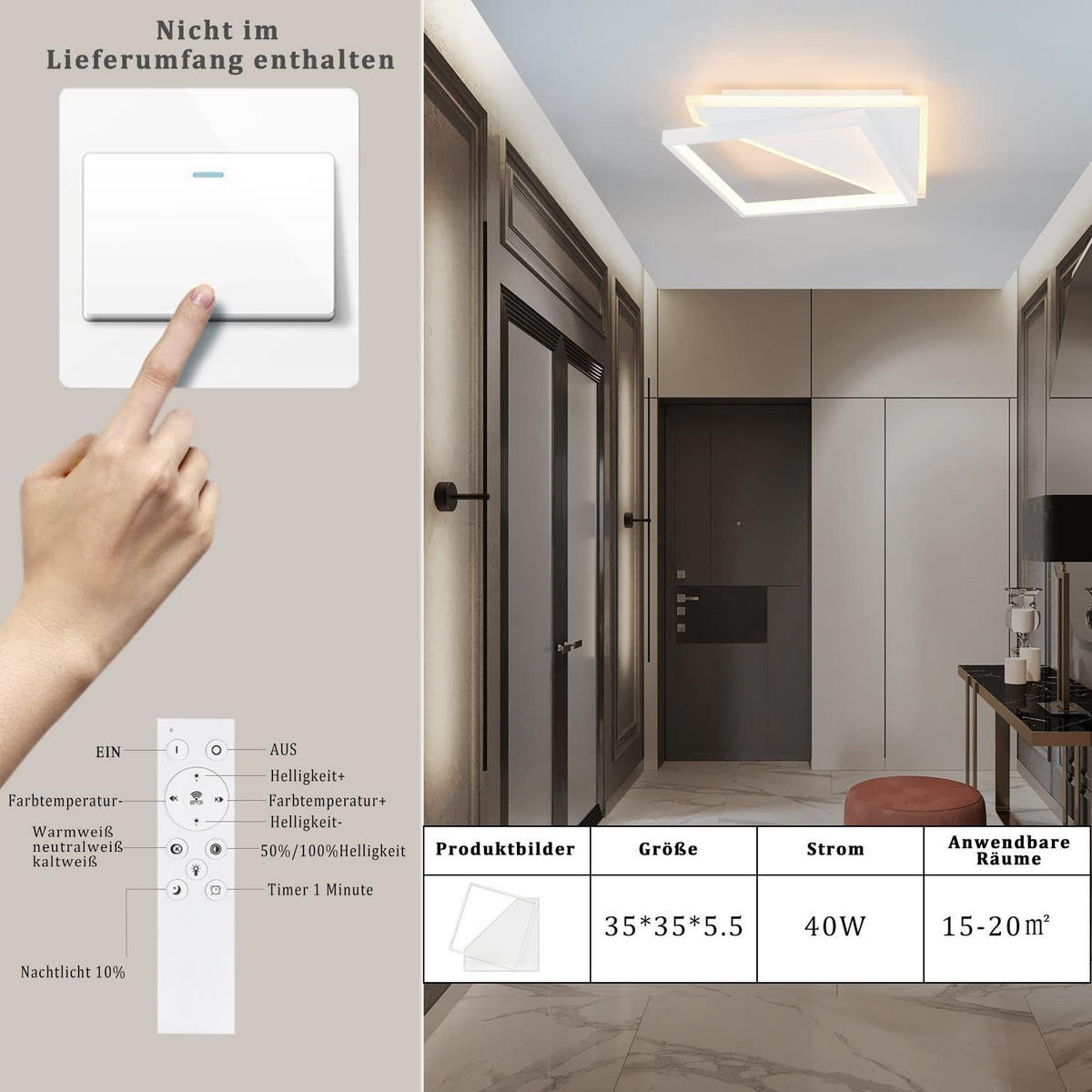 LED-DECKENLEUCHTE Halsgrimm 35.0/5.5/35.0 cm - Weiß, Metall (35/35/5.5cm) - ZMH