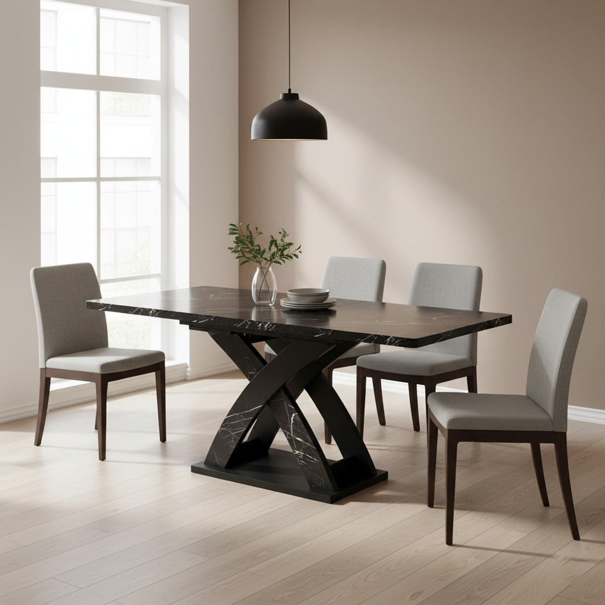 ROZKLADACÍ JEDÁLENSKÝ STÔL – čierny MDF s funkciou rozťahovania a základňou v tvare X - Eiche San Remo, Holzwerkstoff/Metall (80/120/75cm) - Urban Meuble