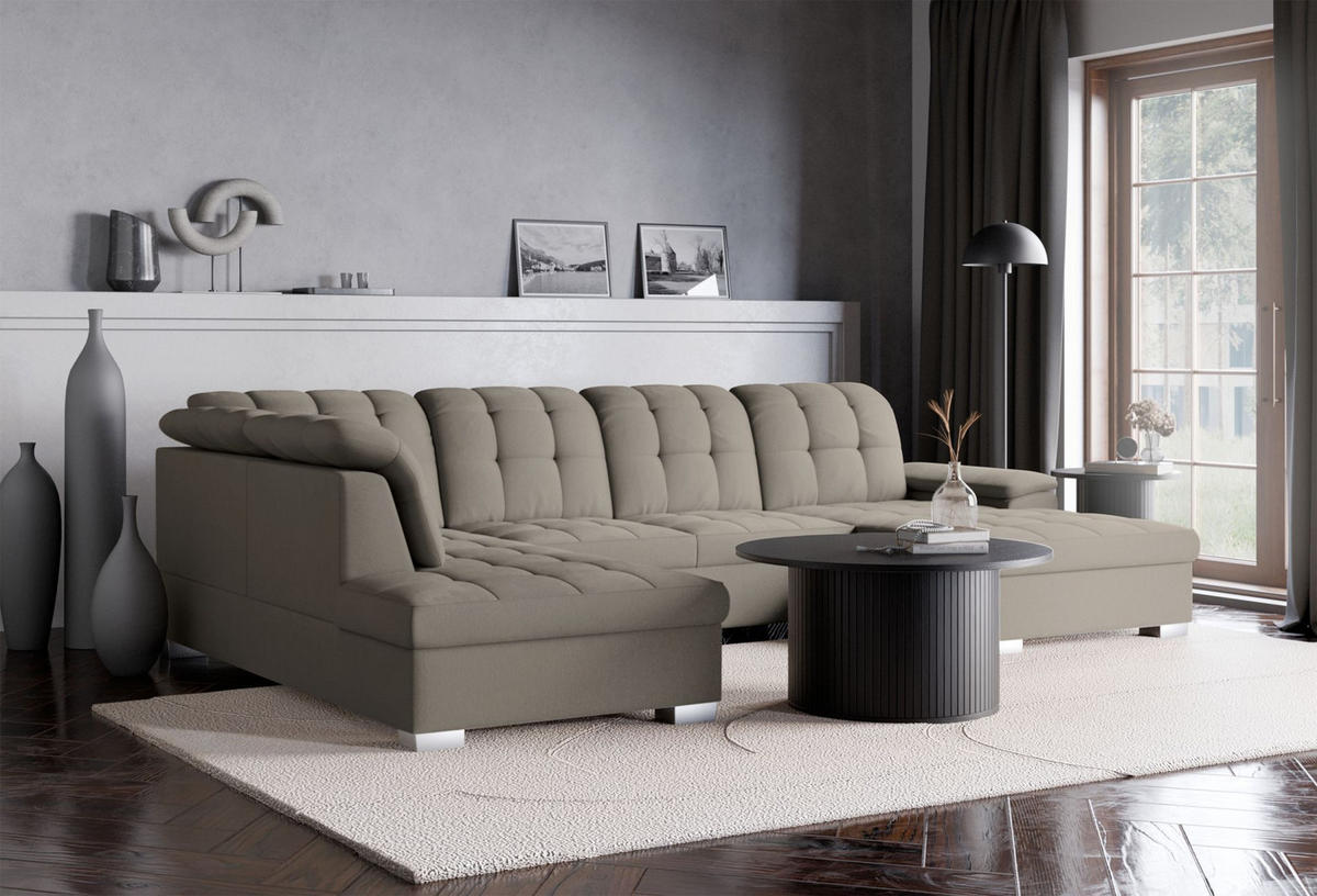 WOHNLANDSCHAFT Jamaal Taupe rechtsseitig - Taupe/Schwarz, Textil (330/106/212cm) - Selsey
