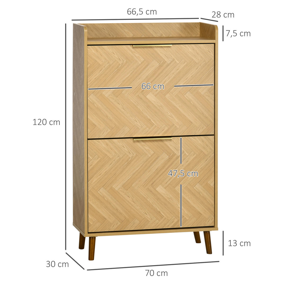 SCHUHSCHRANK DE-14985 Vintage mit Fischgrätmuster Holzoptik - Naturfarben, Holzwerkstoff (70/120/30cm) - ComfortXL