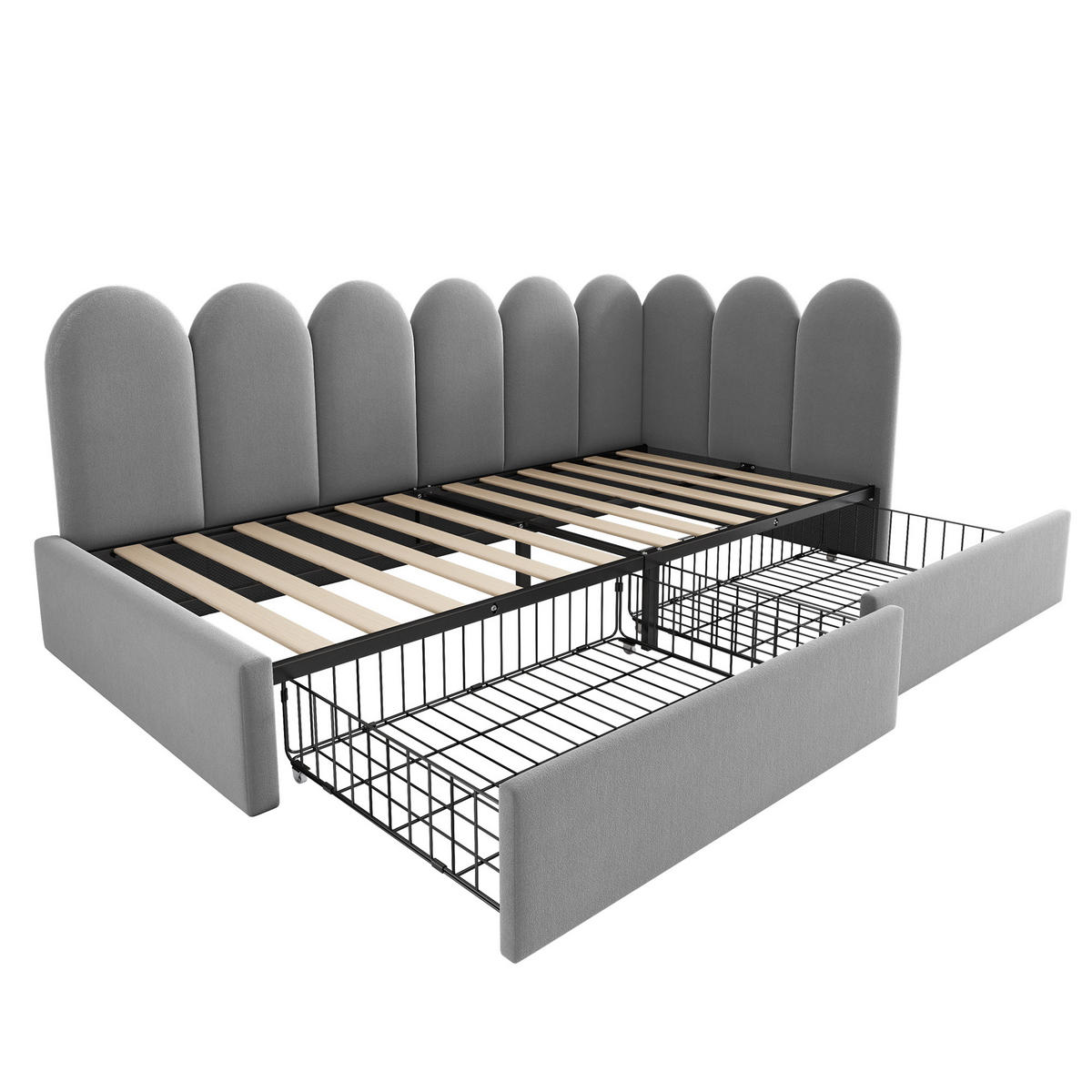 POLSTERBETT aus Samt 90x200 cm in Grau mit 2 Schubladen - Grau, Textil (90/200cm) - Modfu