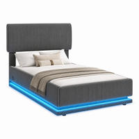 POLSTERBETT mit LED, USB-C und Stauraum 90x200 cm Cord Dunkelgrau - Dunkelgrau, Metall (90/200cm) - Meubliv