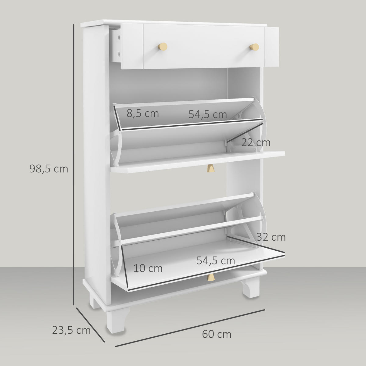 SCHUHSCHRANK Weiß MDF klappbar mit Fächern platzsparend 1 Stück - Weiß, Holzwerkstoff (60/98.5/23.5cm) - PANGIVO