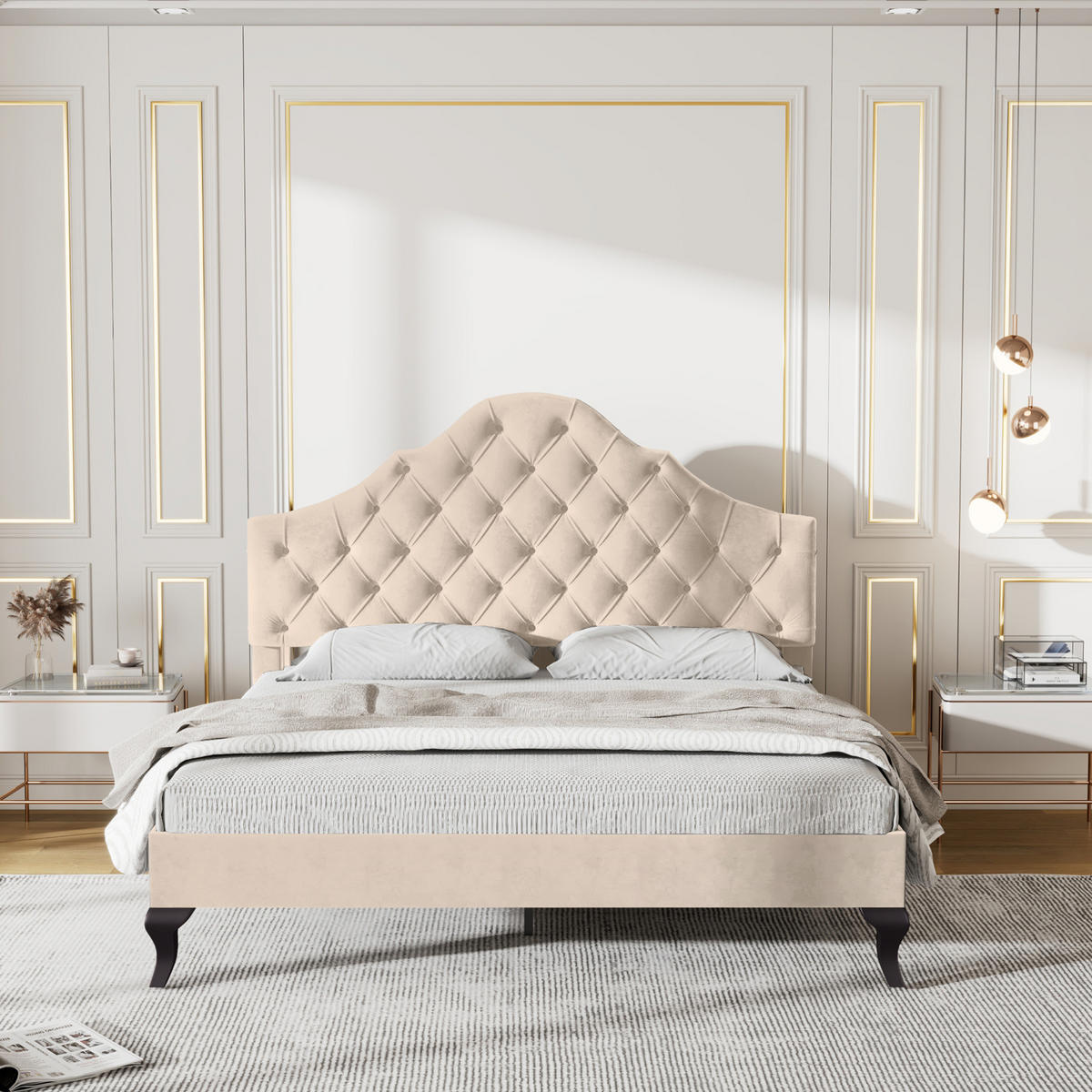 POLSTERBETT 140/190 cm mit höhenverstellbarem Kopfteil, Lattenrost und Samtbezug, Off-White - Weiß, Textil (140/190cm) - Redom