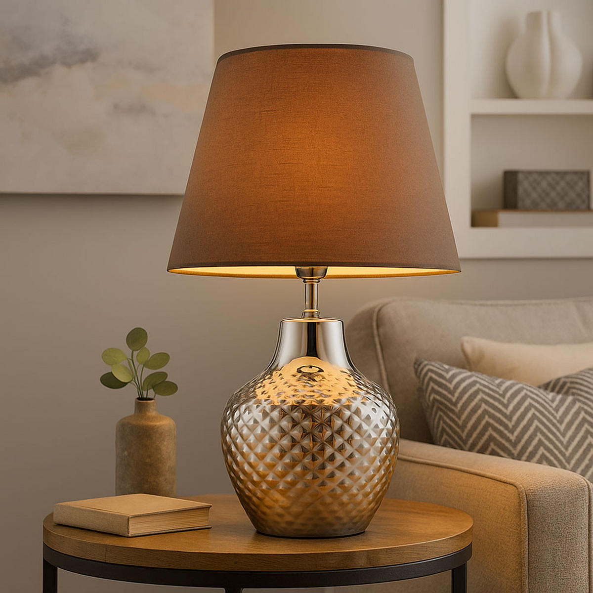 LED TISCHLEUCHTE HANKA Braun Keramik - Braun, Textil (20/32/32cm) - Nowa