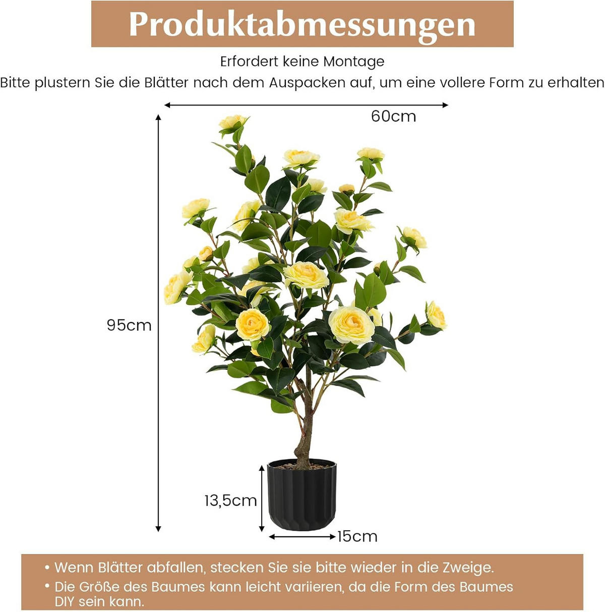 KAMELIENBAUM Gelb(2er-Set) - Gelb, Kunststoff (95cm) - COSTWAY