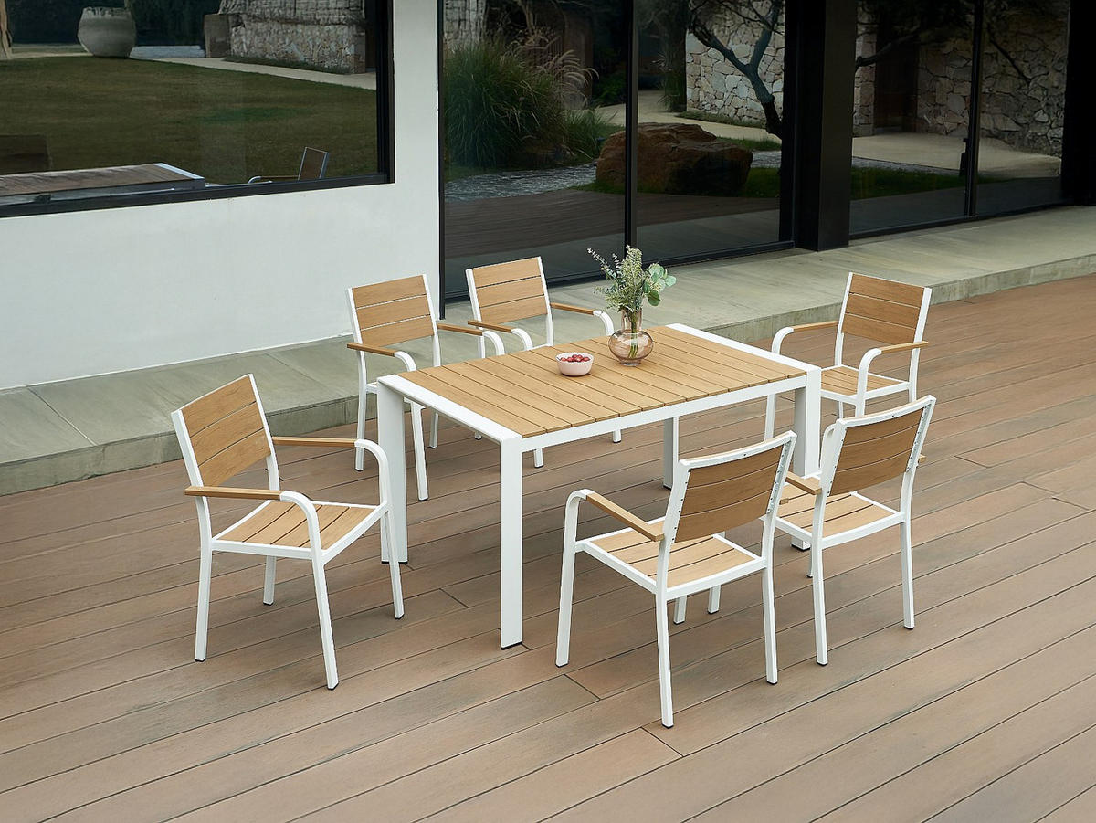 GARTENESSGRUPPE im Set - 6 -Sitzer - Aluminium - naturfarben hell, weiß - NYROS - Naturfarben, Metall - Vente-Unique