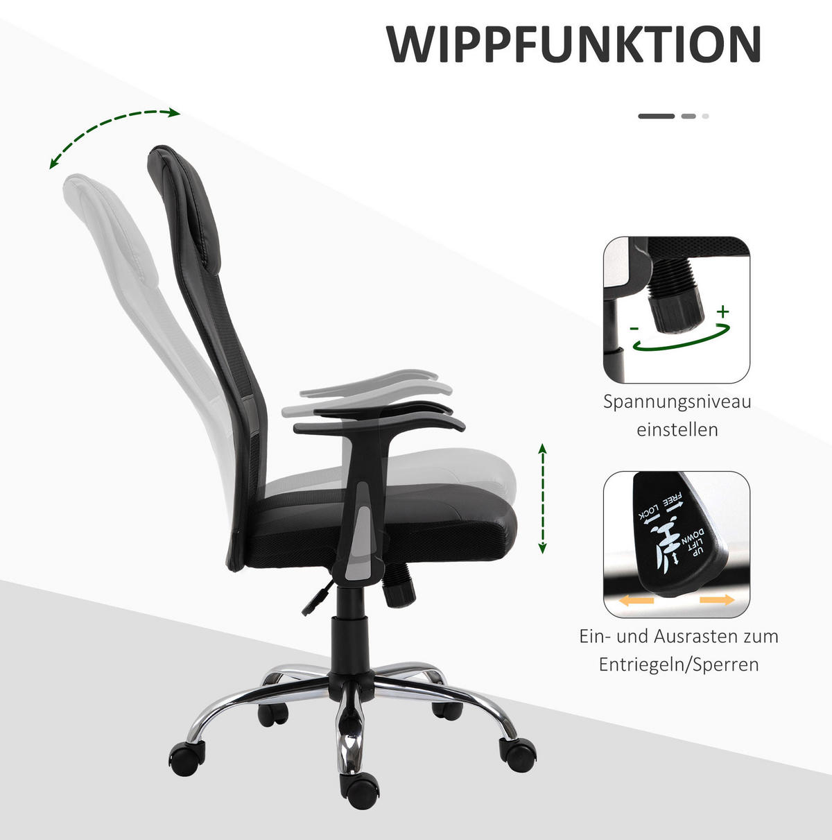 BÜROSTUHL ergonomisch höhenverstellbar Kunstleder Schwarz - Schwarz, Metall (73/118/66cm) - Meubliv