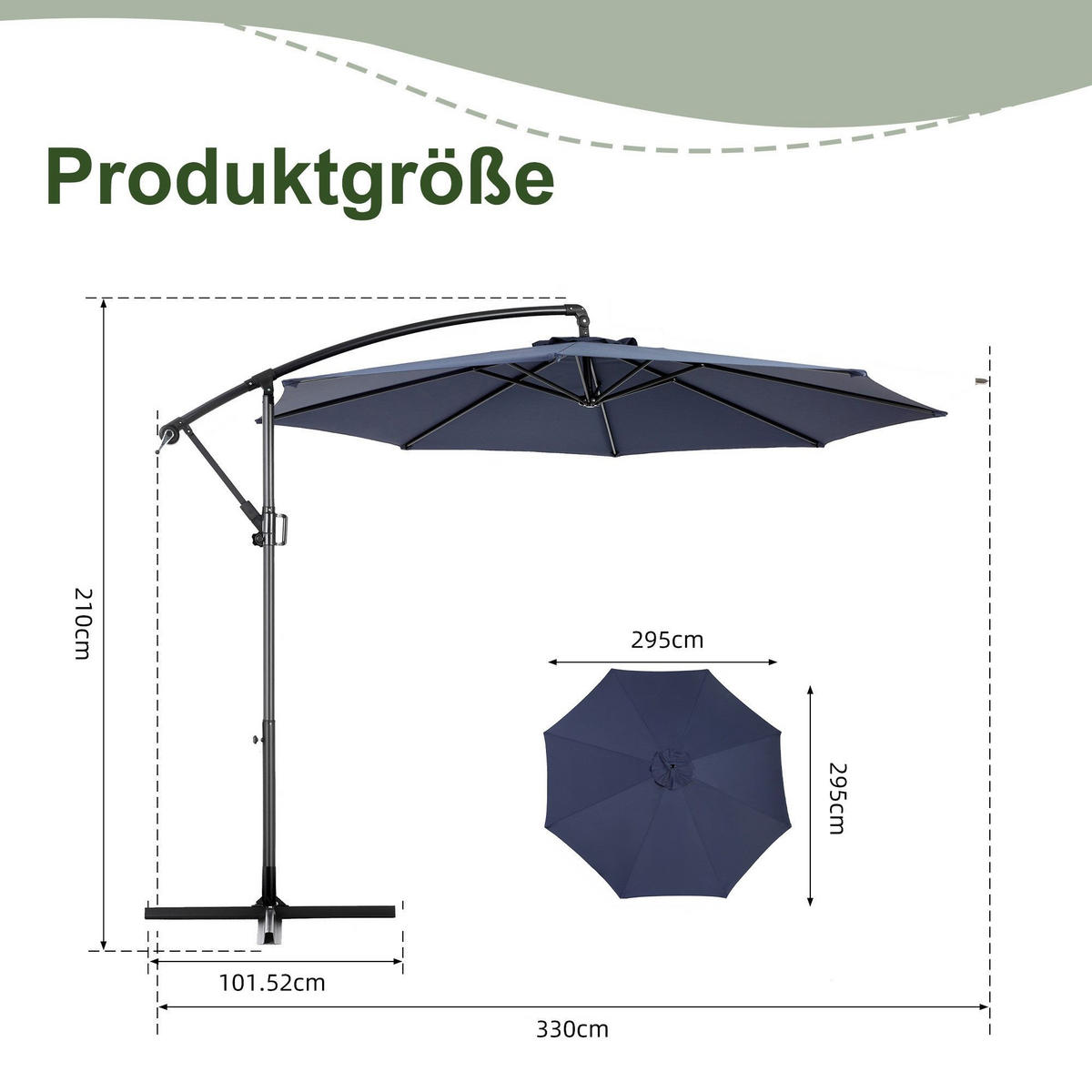 SONNENSCHIRM 295x295cm,Ampelschirm,Gartenschirm,Aluminium,Sonnenschutz,Dunkelblau - Dunkelblau, Metall (295/295cm) - LVHOM