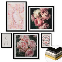 WANDBILDER 5er-Set - 50x50 cm & 20x30 cm & 40x60 cm Schwarzer Rahmen - Vintage-Rosen-Marmorträume - Schwarz, Kunststoff (40/60cm) - ArtPrintCave