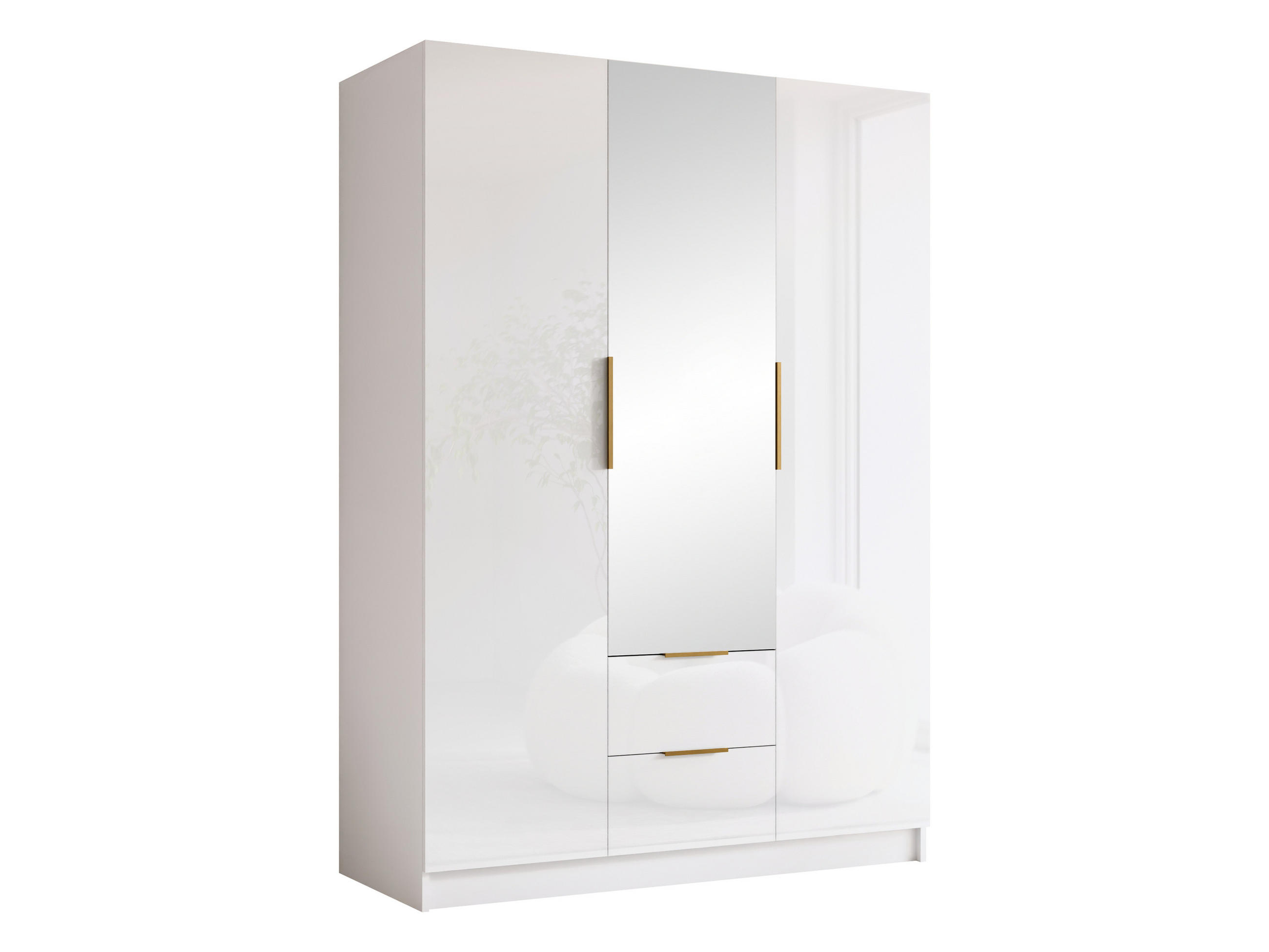 Mirjan24 Kleiderschrank Weiß, Weiß Hochglanz, Gold 150x216x60 cm