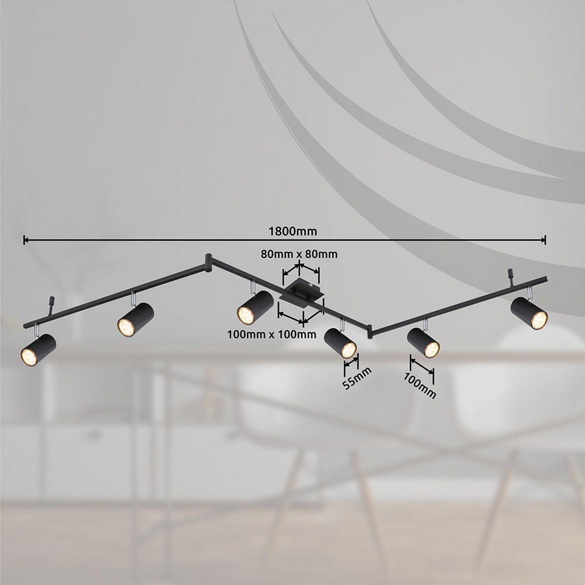 DECKENLEUCHTE Robby Metall Schwarz matt - Schwarz, Metall (180/10/18.5cm) - Globo Lighting