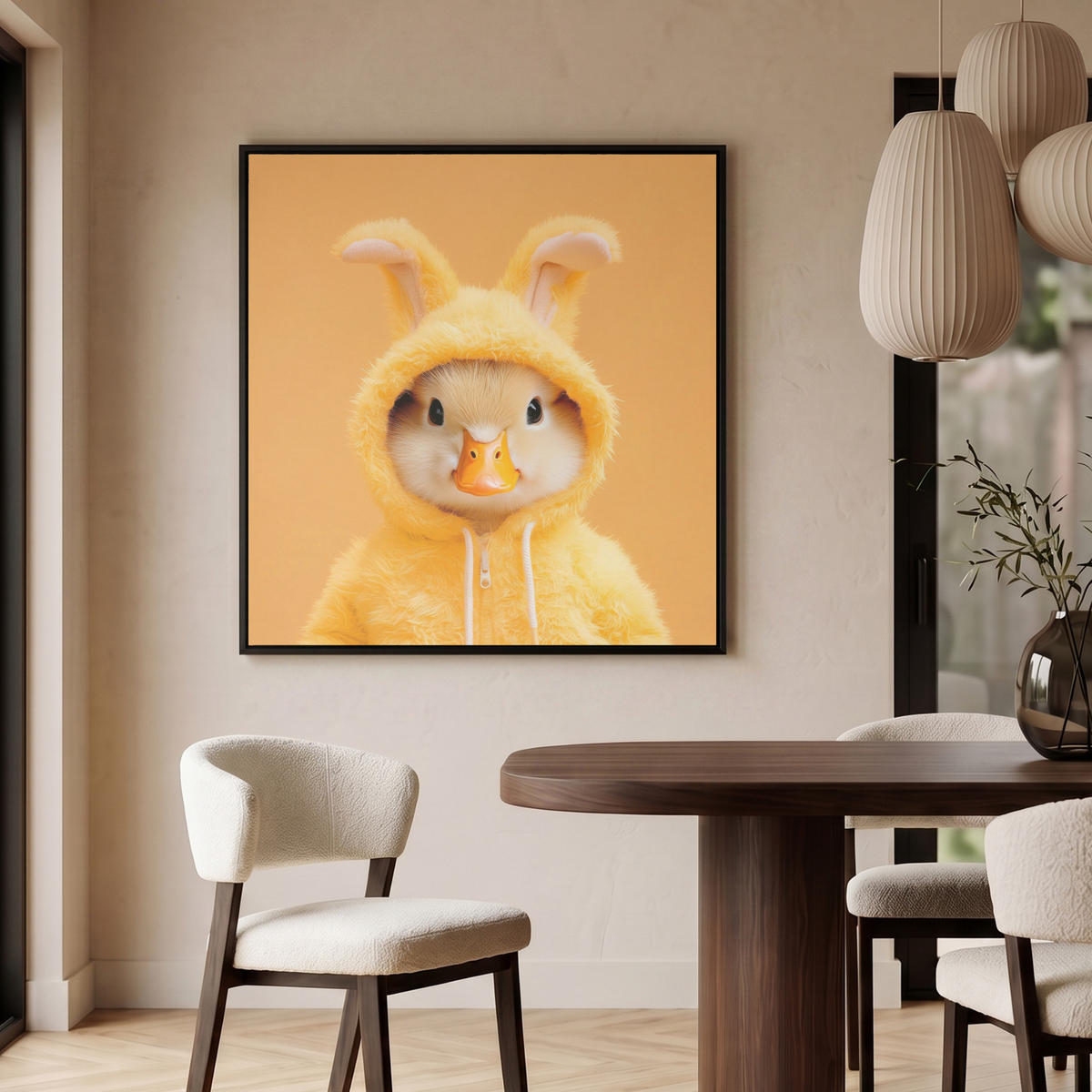 LEINWAND Bilder mit Rahmen - Osterhase - Kostüm - Ente - 90x90 - Gelb, Textil (90/90cm) - MuchoWow