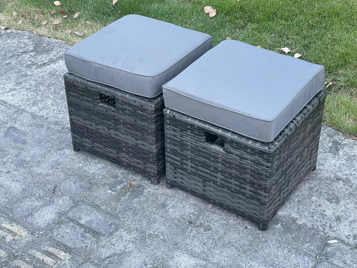 GARTENGARNITUR mit 3-Sitzer Sofa,2 Hockern Polyrattan Dunkelgrau 8-Sitzer - Dunkelgrau/Grau, Glas/Kunststoff - Fimous