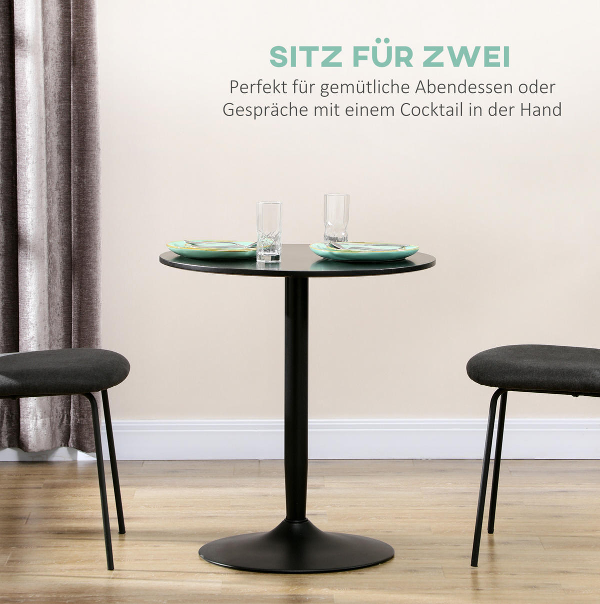 ESSTISCH 70/75 cm Schwarz aus Stahl und MDF - Schwarz, Metall (70/70/75cm) - OKMYHOME
