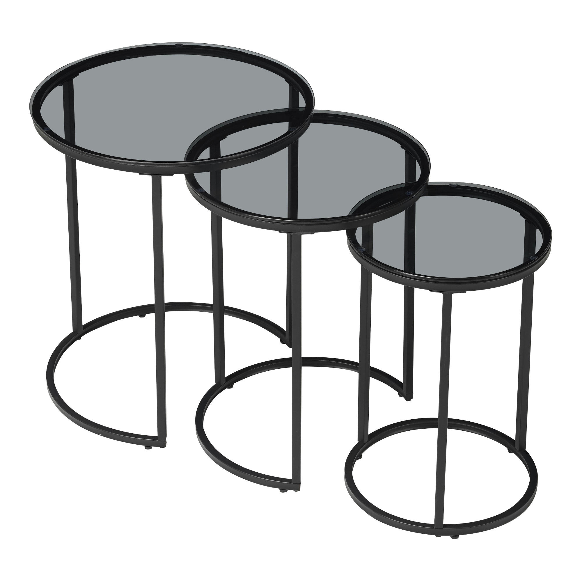SATZTISCH Kyyjärvi im 3er Set - Grau, Glas (50/50/58cm) - [en.casa]
