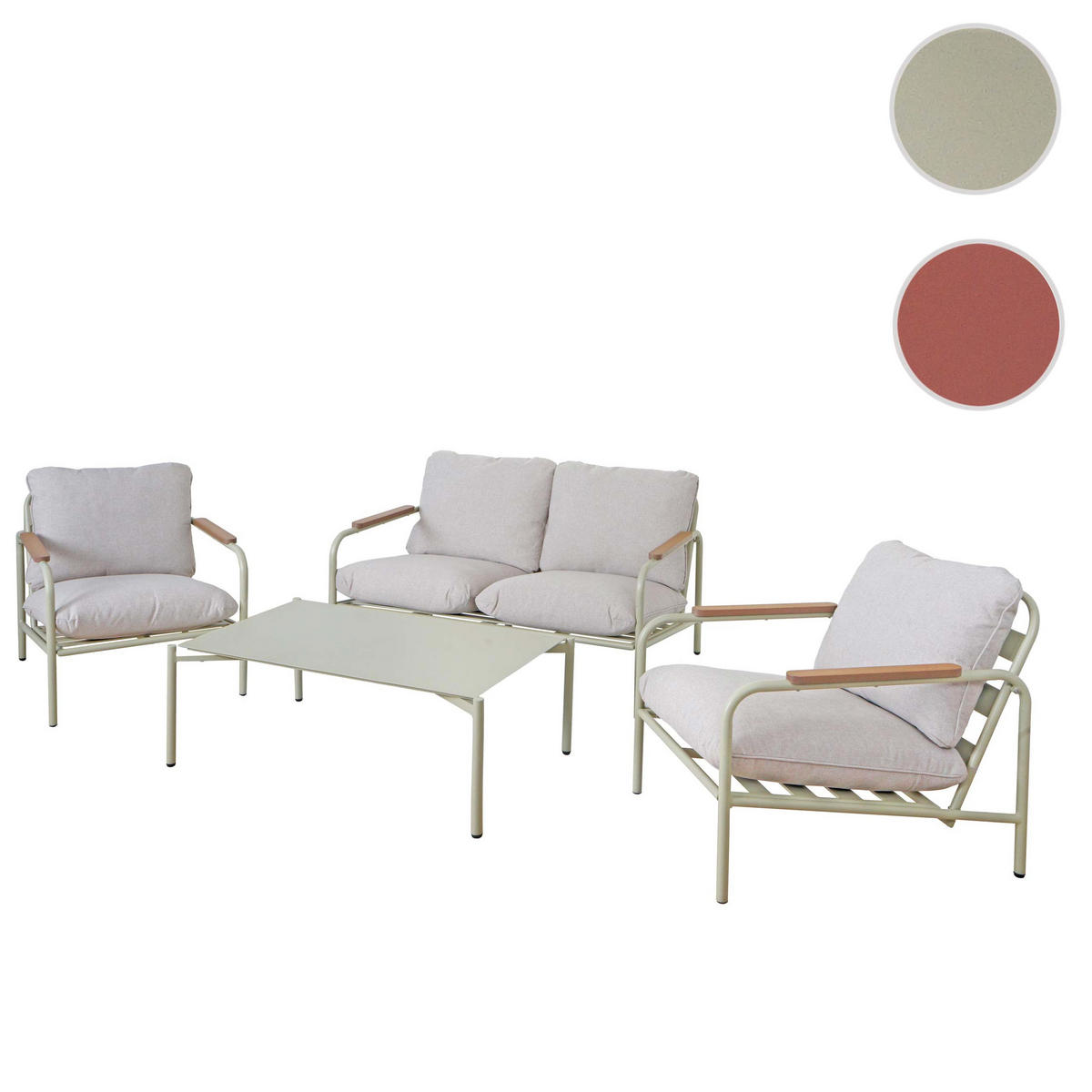 GARTENGARNITUR Hellgrün, Beige 1x 2-Sitzer Gartenbank, 2x Sessel und 1x Tisch-Set - Beige/Hellgrün, Metall - MCW