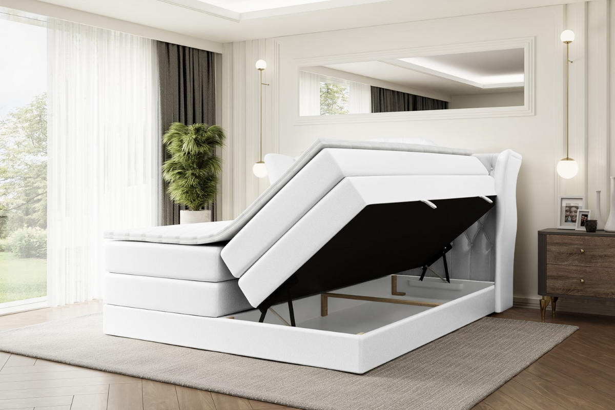 BOXSPRINGBETT VILA KING - 180x200 - H3/H4 - Weiß Hochglanz - Weiß Hochglanz, Holzwerkstoff (180/200cm) - ALTDECOR