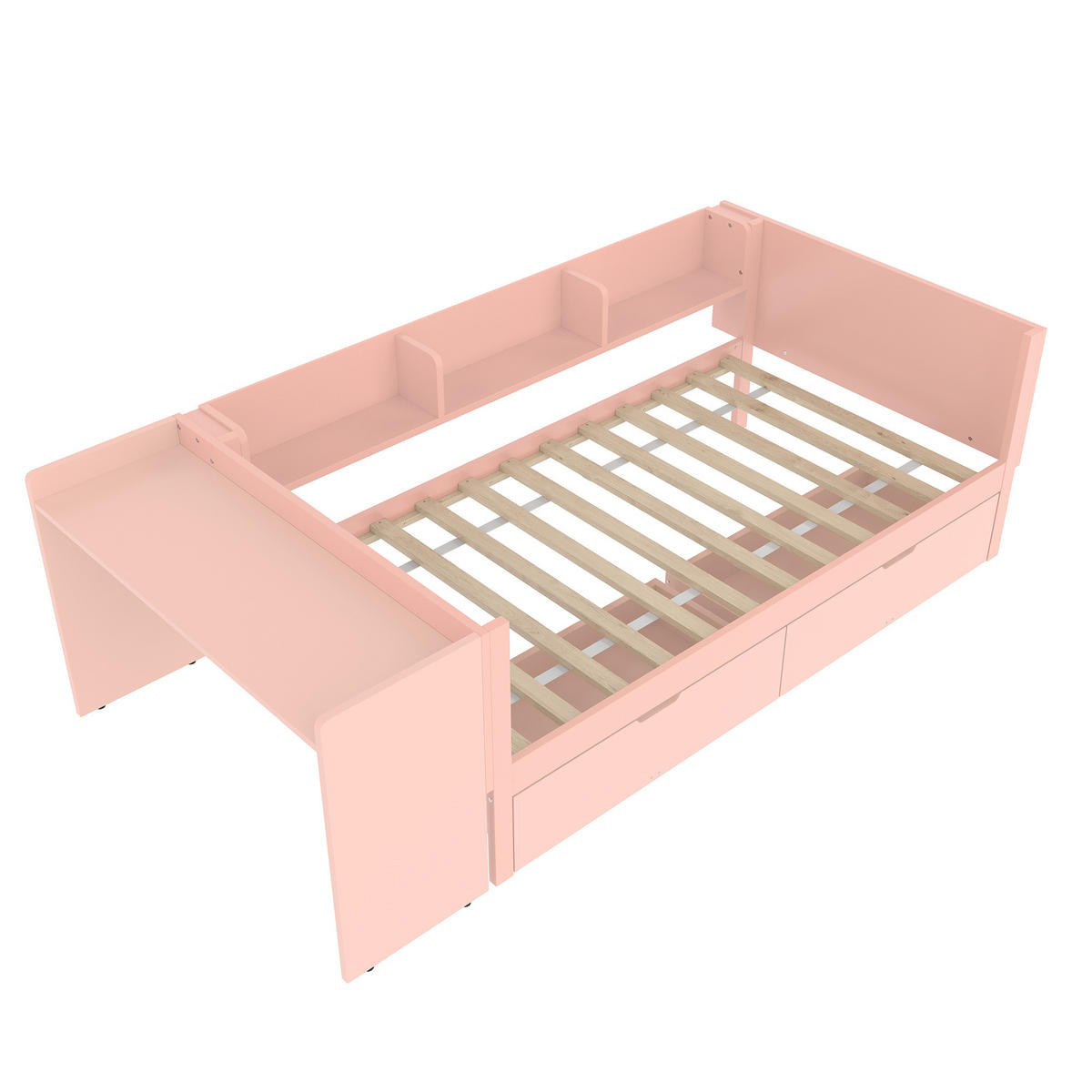 BETT 90/200 cm Rosa mit Schreibtisch und 2 Schubladen - Rosa, Holz (90/200cm) - OKWISH