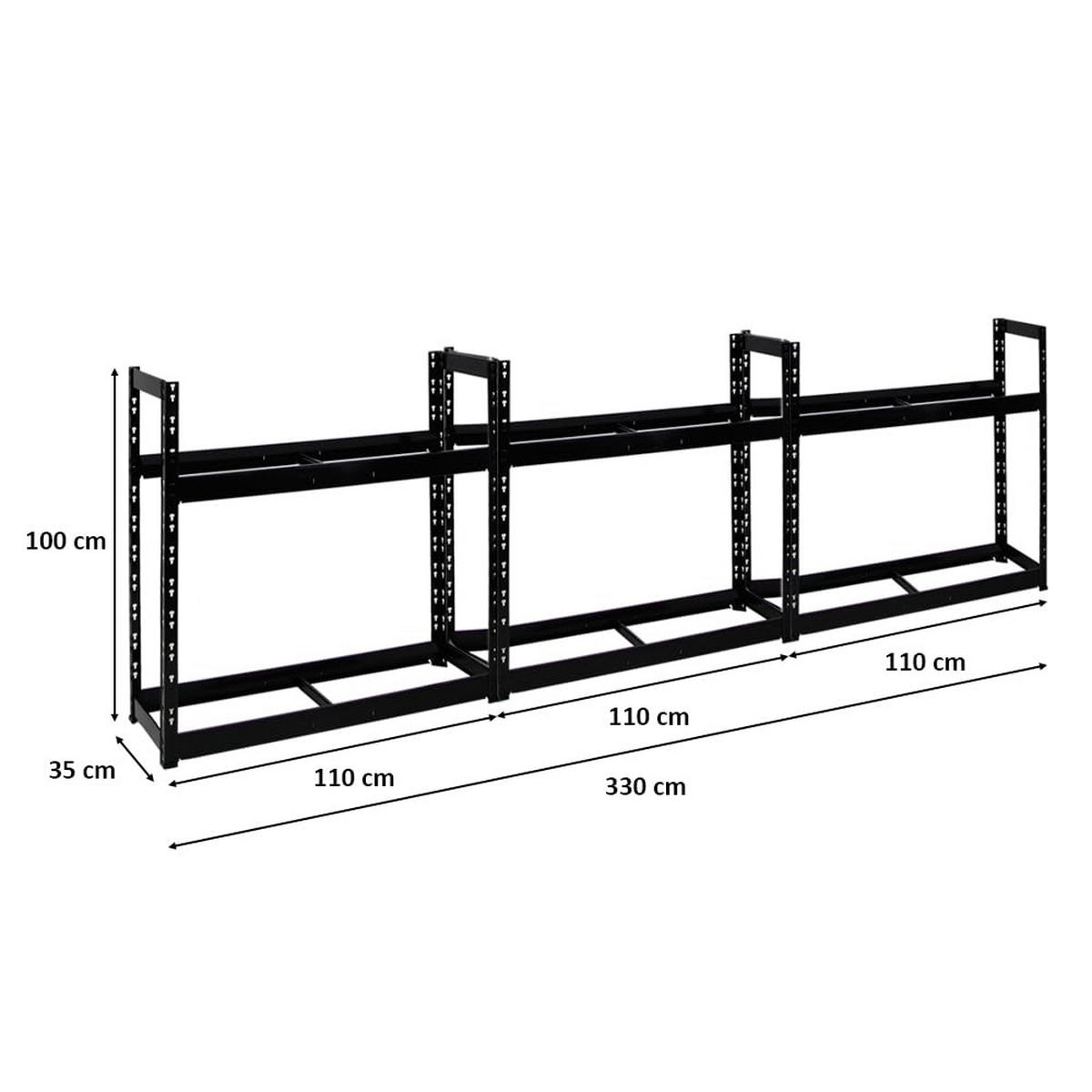 REIFENREGAL Tiger 3er-Set mit 3x 100x110x35 cm 150 kg Fachlast bis zu 24 Reifen mit Ebenen Schwarz - Schwarz, Metall (330/100/35cm) - PROREGAL