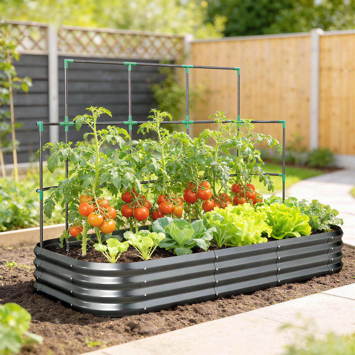HOCHBEET mit Rankhilfe & offenem Boden Dunkelgrau - Dunkelgrau, Metall (110/150/220cm) - Outsunny