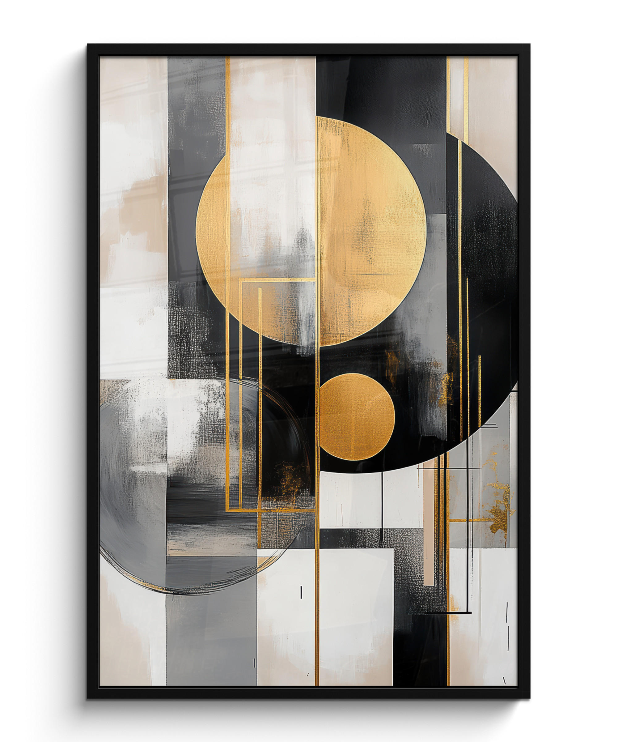 GERAHMTES BILD Abstrakt - Gold - Silber - Formen - Ästhetisch - Modern 80x120 cm - Goldfarben, Papier (80/120cm) - MuchoWow