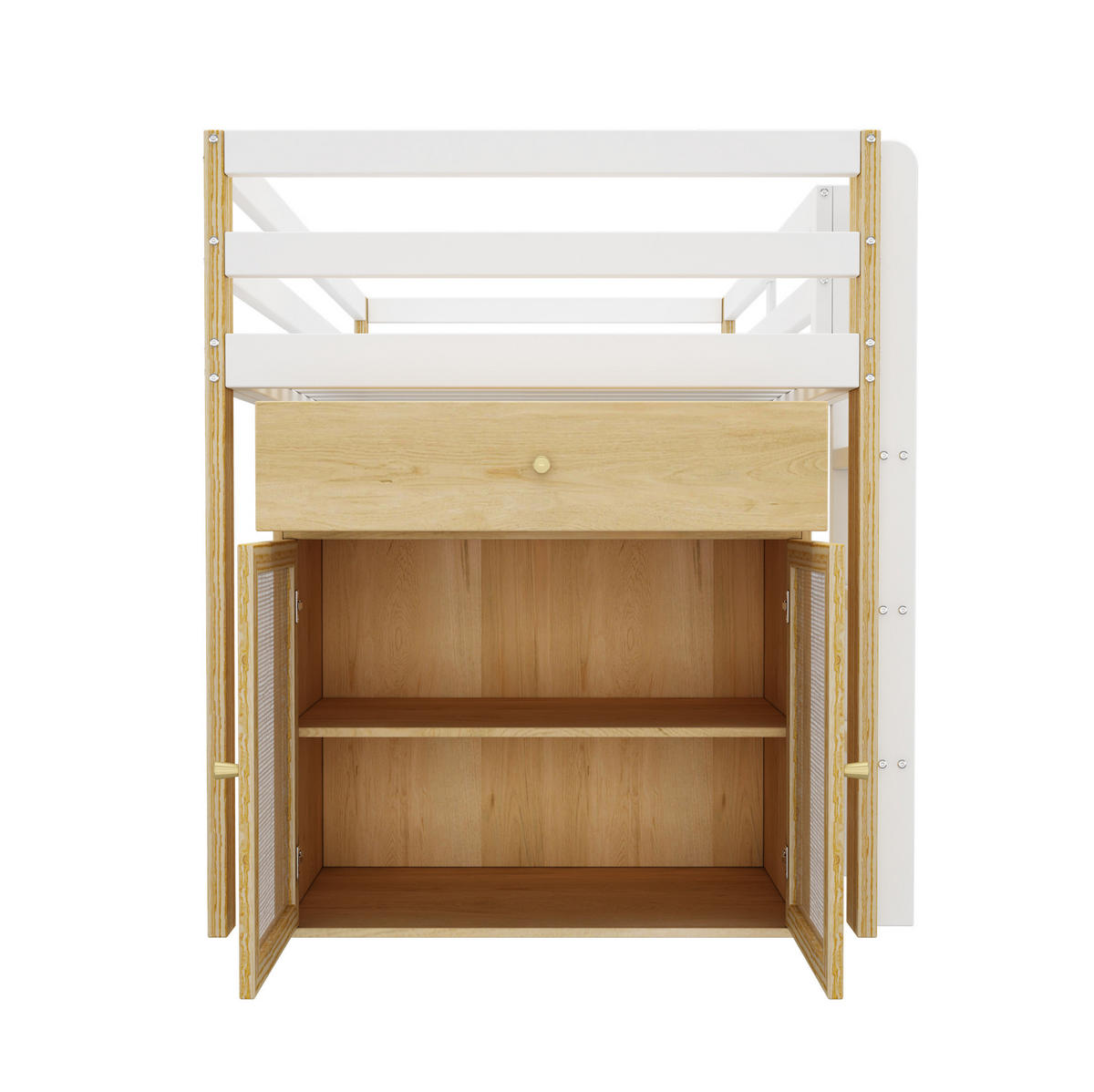 KINDERBETT 90/200 cm Natur/Weiß mit 2 Schränken und Leiter - Weiß, Holz (90/200cm) - Flora Grace