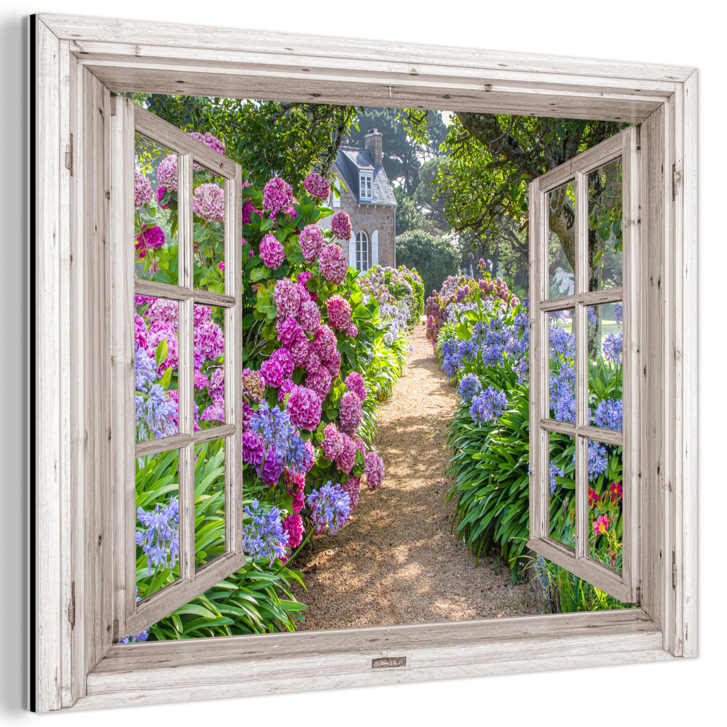 METALLBILD Hortensie - Durchsichtig - Blumen - Sommer - Lila - Weg 80x60 cm - Lila, Metall (80/60cm) - MuchoWow