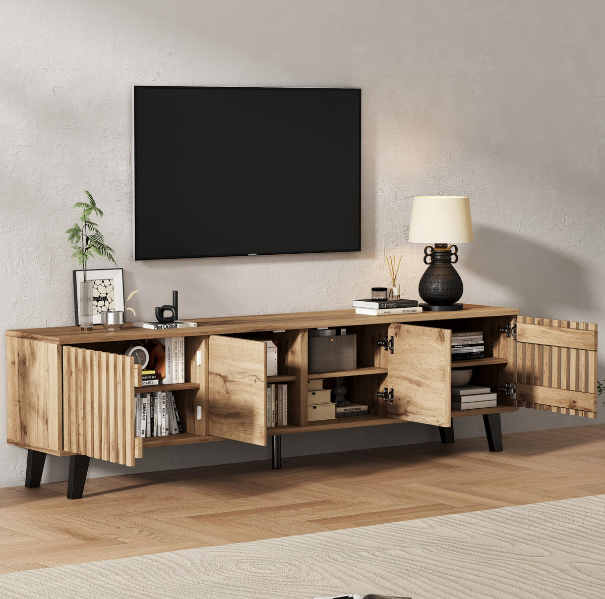 TV-SCHRANK mit 8 Ablagefächern 180 x 40 x 55 cm Holzoptik - Braun, Holzwerkstoff (40/55/180cm) - Beauniv