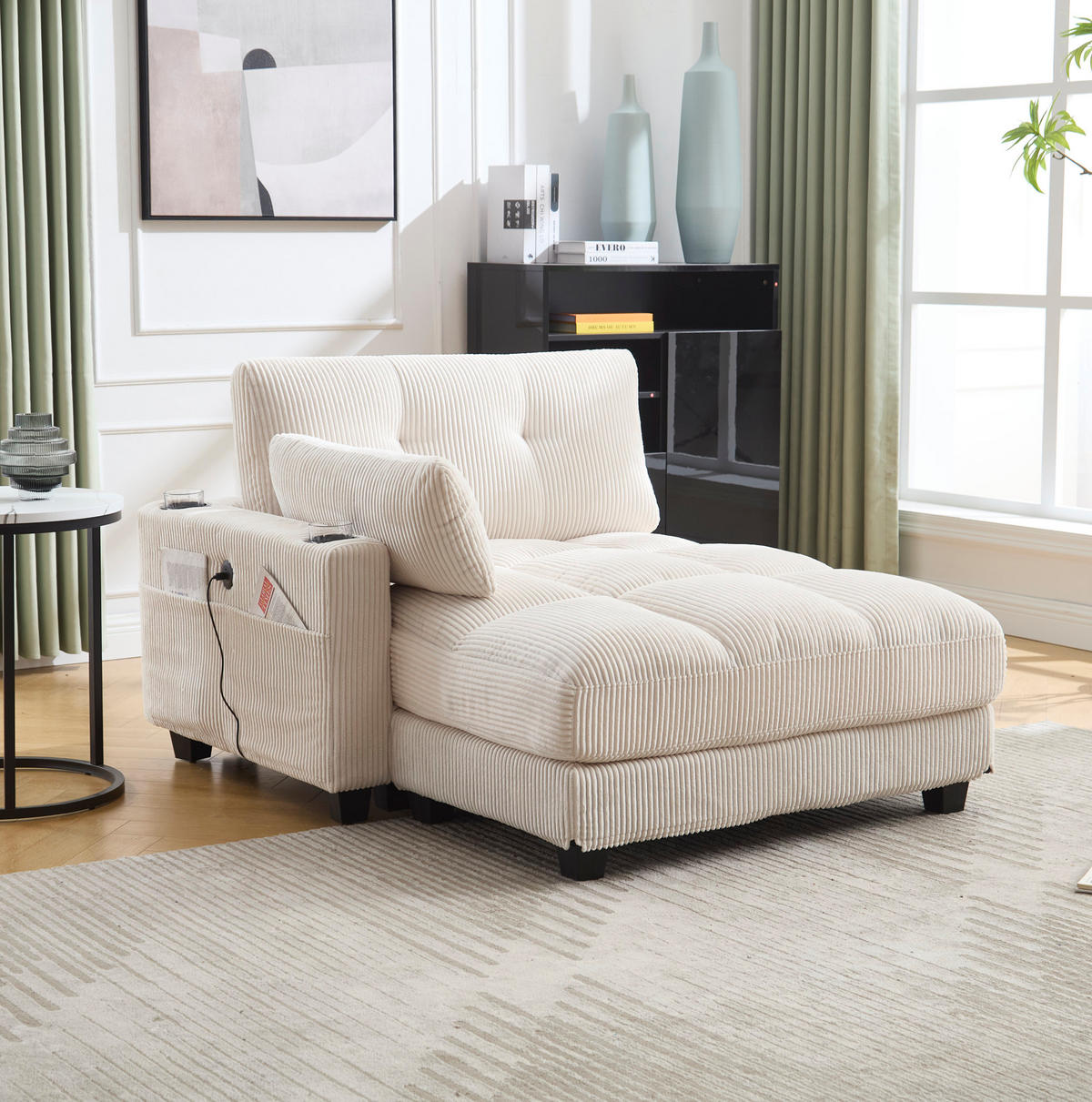 SESSEL mit USB und Getränkehaltern 140 x 112 x 81 cm Cord Beige - Beige, Holz (112/81/140cm) - Meubliv