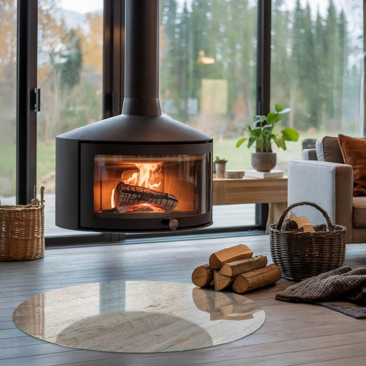 GLASPLATTE für Kamin Ø 100 cm - Beige, Glas (100/100/0.4cm) - TULUP