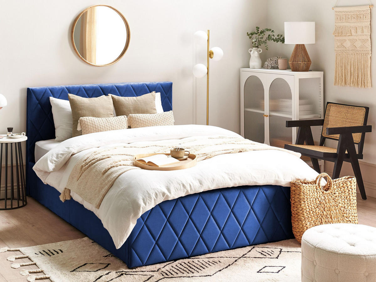BETT mit Stauraum 140x200 cm Blau Rochefort - Blau, Textil (140/200cm) - Beliani