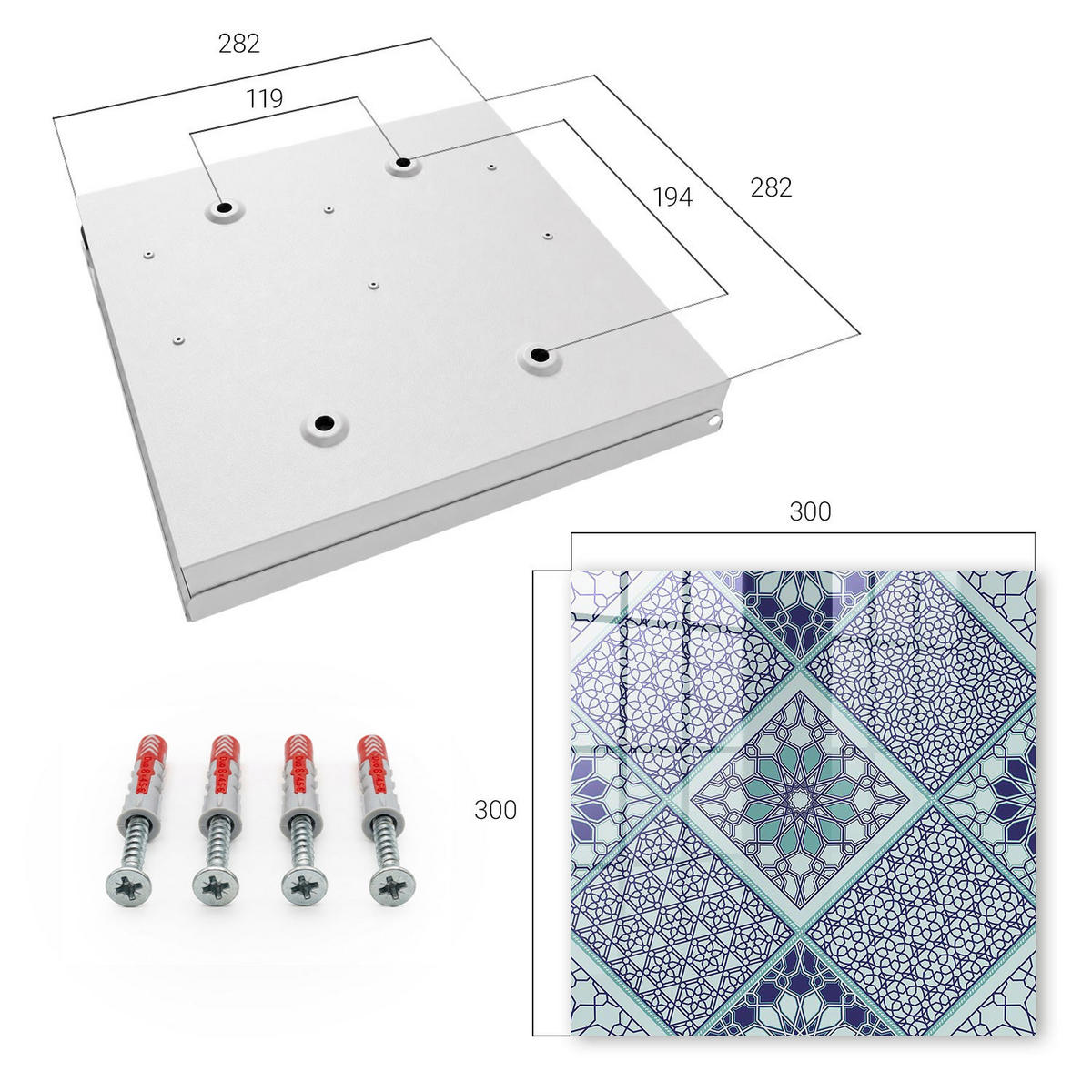 SCHLÜSSELBOX Weiß 30x30 cm – Türöffnung nach rechts - Geometrisches Muster - Blau, Metall (30/30/5cm) - TULUP