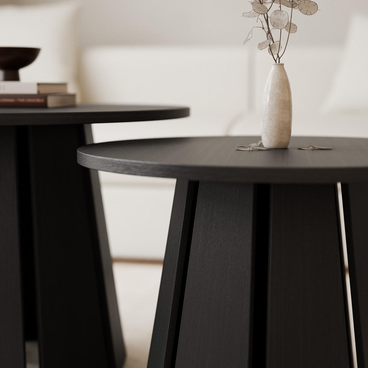 COUCHTISCH-SET VERDA, 2-teilig, Farbe Graphitschwarz, Ø 57/67 cm - Graphitfarben, Holz (67/67/57cm) - Idohome